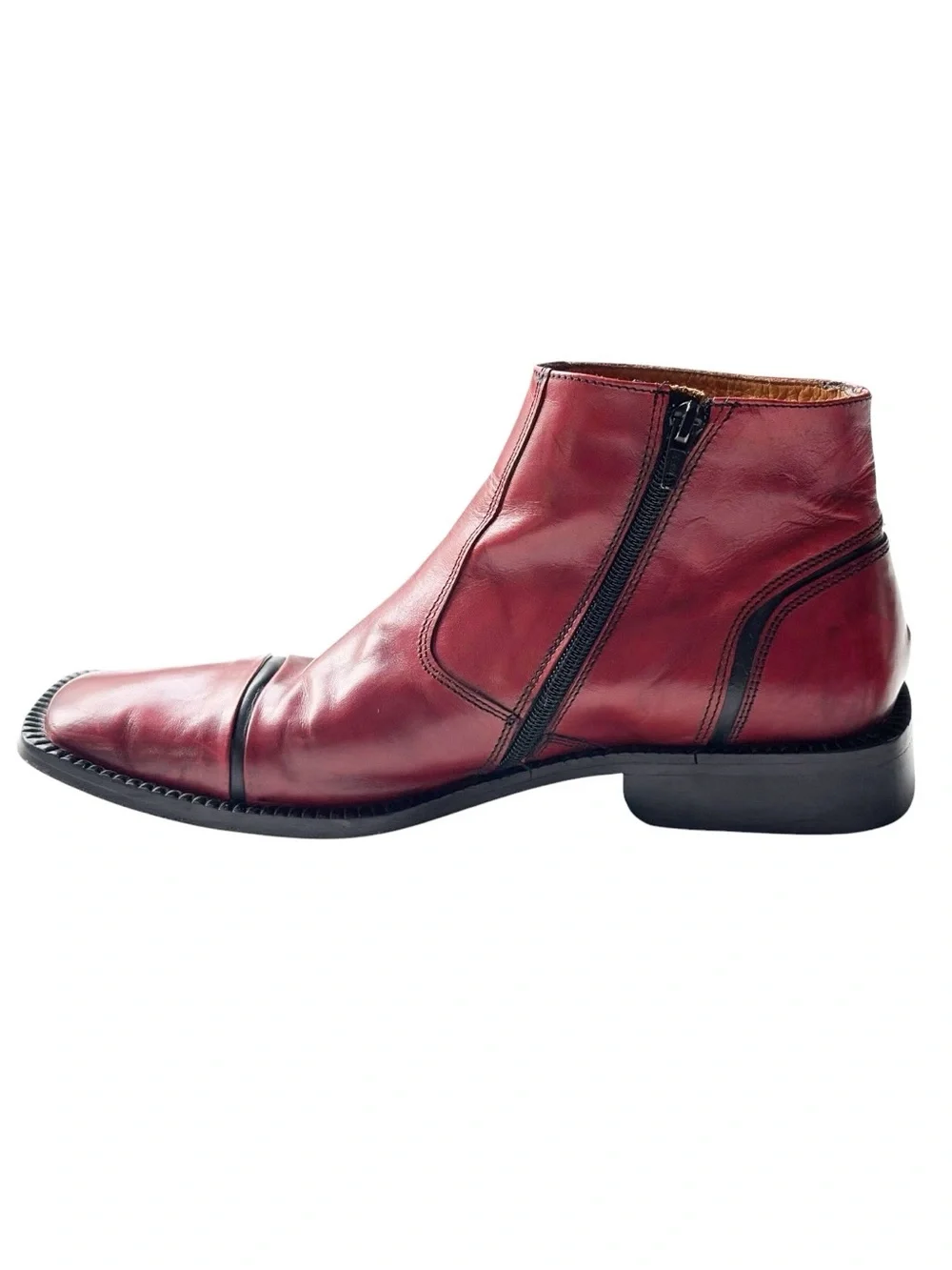 TEMY Vintage Italian Men’s Leather Burgundy/Red Ankle Boot with side zip | EU 42